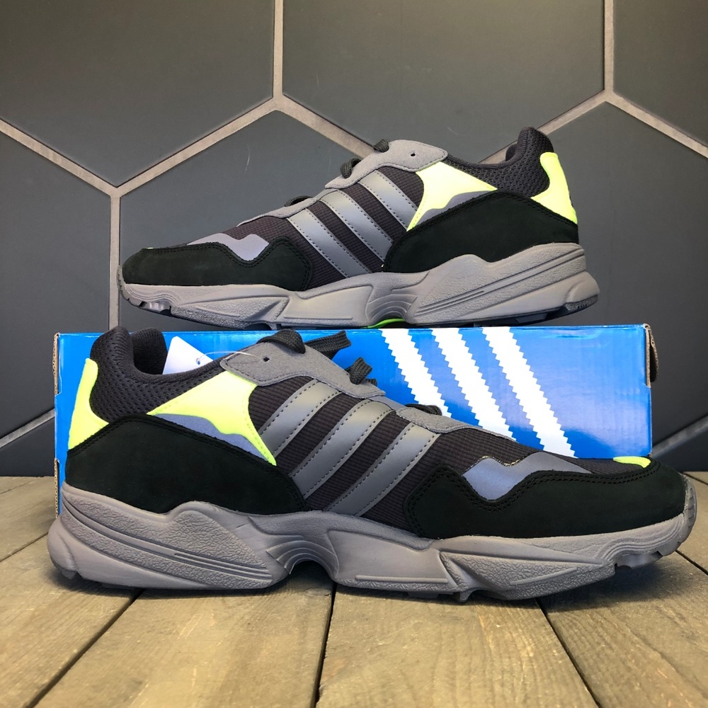 Adidas Yung-96 Carbon Grey Lime Running Shoes - Picture 2 of 5